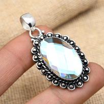 AAA+ Rainbow Mystic Topaz Gemstone Handmade 925 Solid Sterling Silver Jewelry Pendant For Women 1.81 Inches balta