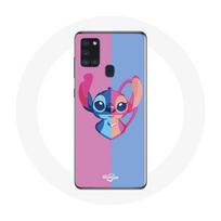 Coque Samsung Galaxy A21S Stitch et angel bleu rose
