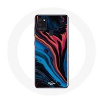 Coque Samsung Galaxy A21S blue Black red abstract texture background
