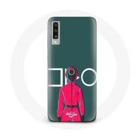 Coque pour Samsung Galaxy A70 Squid Game Soldat Rouge avec Masque Cercle Fond Vert raudona