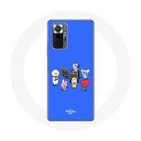 Coque pour Xiaomi Redmi Note 10 Pro BTS BT21 Tata Chimmy Cooky Rj Koya Shooky Et Mang Jouent De la musique Fond Bleu mėlyna