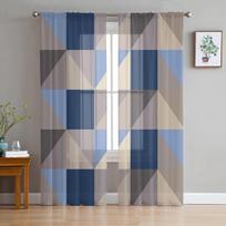 Geometrinės trikampės tiulio užuolaidos gyvenamajam kambariui Permatomos užuolaidos miegamojo virtuvei lango užuolaidos 135W x 114H(cm) gray