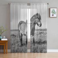 Bėgančio laukinio žirgo tiulio užuolaidos svetainei, miegamajam, modernios voilo užuolaidos, virtuvinės šifono perregimos užuolaidos 135W x 114H(cm)