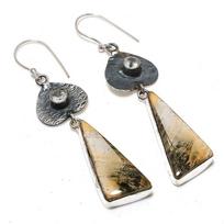 Natural Tiger Eye, White Topaz Gemstone 925 Sterling Silver Earring 2.96  z0k06