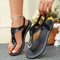 Vasaros moteriškos basutės Plokšti laisvalaikio batai Retro Flip Flop Patogūs Road Toe Peep Toe Beach Sandalai Romos batai 38 juoda