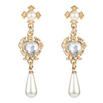 Drop Earrings Women Baroque Vintage Love Drops Pearl Long Temperament Earrings OneSize raudona
