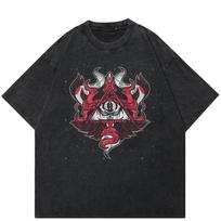 Streetwear Velnio Akies Grafikos Unisex Marškinėliai Medvilniniai Skalbti Juodi Marškinėliai Unisex Viršutiniai Drabužiai Marškinėliai Vasariniai Trumpomis Rankovėmis Marškinėliai XXL juoda
