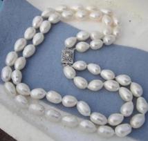 Double strands elegant 9-10mm white pearl necklace 17inch -18