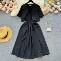 Graceful New Fashion Set Women Western Sle Short sleeve Cardigan Small Suit Outerwear Sling Dress Two-piece Set Fashion One Size juoda