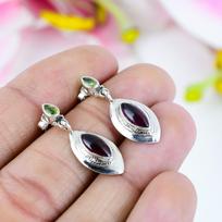 Natural Garnet, Peridot Gemstone 925 Solid Sterling Silver Earring 1.25  b6G10 gray
