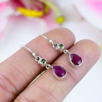 Red Ruby(Simulated),Peridot Handmade 925 Sterling Silver Gift Earring 1.5  u1y27 gray