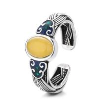 Blue Enamel Beeswax ,Auspicious Cloud Ring ,Egg Noodle Retro Court Wind Opening Adjustable Ring Can Be Adjusted black