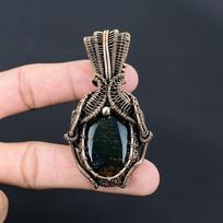 Beautiful Black Onyx Gemstone Handmade Jewelry Pure Copper Wire Wrapped Pendant 2.83 Inches juoda