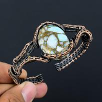 Dazzling Copper Larimar Gemstone Handmade Copper Wire Wrap Jewelry Adjustable Cuff For Love Adjustable mėlyna