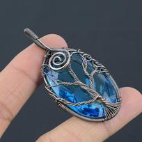 Natural Tree Of Life Swiss Blue Topaz Copper Wire Wrap Pendant 2.48  A1v02