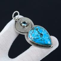 Elegant Turquoise, Blue Topaz Pendant, 925 Sterling Silver Pendant, Handcrafted Statement Necklace, Boho Jewelry, Unique Pendant For Gifts 2.55