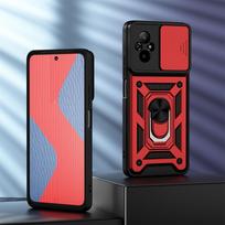 KEYSION Shockproof Armor Case for Realme C67 4G Slide Camera Lens Protection Ring Stand Phone Back Cover for OPPO Realme 12 Lite for Realme C67 raudona