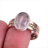 Natural Rose Quartz Gemstone Two Tone 925 Sterling Silver Jewelry Ring S.10 m7s82 gray