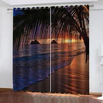 Medinis takas, vedantis į pajūrio užuolaidinį miegamąjį prieš audrą fonas poliesterio audinys kabliukai lango užuolaida 2x50W130H(CM)40x51in&Hook brown