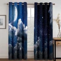 Sea Clouds Moon Night Natural Scenery Curtains for Children's Bedroom Kids Living Room Kids Window Treatments Kitchen Drapes 100W160H(CM)40x63in&Grommet Top blue