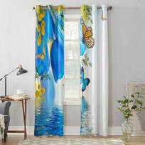 Mėlyni tulpės ir drugelis langų užuolaidos svetainei, prabangus miegamojo dekoras, užuolaidos, virtuvės langų apdaila, užuolaidos 135W x 60H(cm) x1 blue