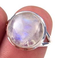 Natural Rainbow Moon Stone Gemstone Handmade 925 Sterling Silver Ring S.6 M5U17 gray