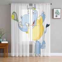 Tennis Hippo Luxurious Chiffon Sheer Curtains for Living Room Bedroom Decoration Window Voiles Tulle Curtain 135W x 114H(cm)