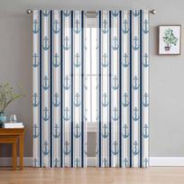 Anchor Line Rope Loop Tulle Window Curtains for Bedroom Luxury Home Decor Drapes in Living Room Chiffon Panels 135W x 114H(cm)