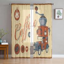 Vintage Car With Coffee Grinder On Roof Sheer Curtains for Living Room Tulle Window Curtain Bedroom Kitchen Veil Drapes 135W x 114H(cm) beige