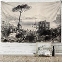 Europos uosto juodos ir baltos spalvos tapyba Gobelenas Pakabinamas pušis Psichodeliškas Bohemijos hipių miegamojo dekoras 95x70CM