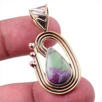 Ruby In Zoisite Lab-Created 925 Sterling Silver Gift Two Tone Pendant 1.50  a4l19