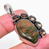 Natural Unakite, Topaz Gemstone 925 Sterling Silver Gift Pendant 2.05  u3n46