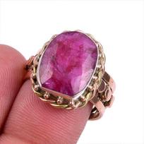 Red Ruby(Simulated) Handmade 925 Sterling Silver TwoTone Gift Ring S.7.5 v8w03
