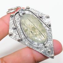 Natural Prehnite, White Topaz Gemstone 925 Sterling Silver Pendant 2.88  e4D00
