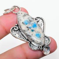Natural K2 Blue Azurite, White Topaz 925 Sterling Silver Pendant 2.48  T9Q15