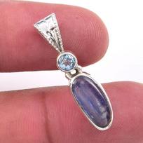 Natural Kyanite,Blue Topaz Gemstone 925 Solid Sterling Silver Pendant 1.25  Z3l13