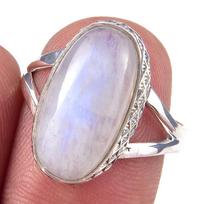 Natural Rainbow Moon Stone Gemstone Handmade 925 Sterling Silver Ring S.8 w6u28 gray