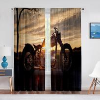 Dirt Bike Motorcycle Motocross Rider Tulle Curtains for Boys Men Bedroom Living Room Kitchen Extreme Sports Sheer Voile Curtain 1 PCS W100XH250cm&Rod Pocket