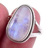 Natural Rainbow Moon Stone Gemstone Handmade 925 Sterling Silver Ring S.8 O3r57 gray