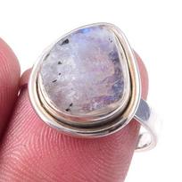 Natural Rainbow Moon Stone Gemstone Handmade 925 Sterling Silver Ring S.8 A0G76 gray