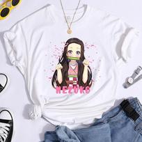 Anime Cosplay Kamado Nezuko Graphic T Shirt Women's Fashion Anime T-shirts Short Sleeve Shirts Y2k Summer T-shirts Sport Jogging Tops XS balta
