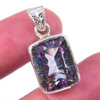 Natural Mystic Topaz Gemstone Handmade 925 Solid Sterling Silver Pendant 1  A2F76