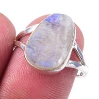 Natural Rainbow Moon Stone Gemstone Handmade 925 Sterling Silver Ring S.7 j0o23 gray