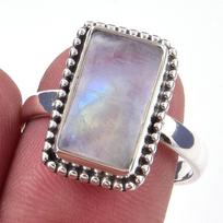Natural Rainbow Moon Stone Gemstone Handmade 925 Sterling Silver Ring S.8 c7W50 gray