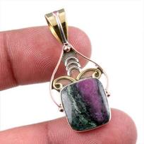 Ruby In Zoisite Lab-Created 925 Sterling Silver Gift Two Tone Pendant 1.5  c2E07