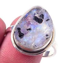 Natural Rainbow Moon Stone Gemstone Handmade 925 Sterling Silver Ring S.10 i2f03 gray