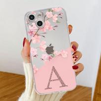 Gėlė Raidė Rožinė Mada Inicialas Skaidrus Dėklas Apple iPhone 14 11 13 12 Pro 7 8 Plus XR X XS Max 6 6S Silikoninis Telefono Dėklas iPhone 14