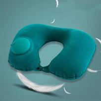 U-Shaped Inflatable Travel Pillow Portable Air Neck Support Cushion Comfortable Sleeping Press to inflate pillow blue