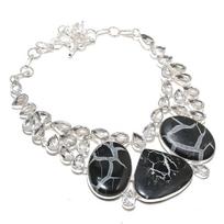 Natural Mud Crack Fossil, Topaz 925 Sterling Silver Jewelry Necklace 18  Z4B62
