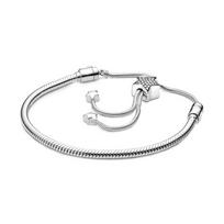 S925 Sterling Silver  Moments Pavé Star Clasp Snake Chain Slider Bracelet Fit Original Charm Beads Making for Women Gifts